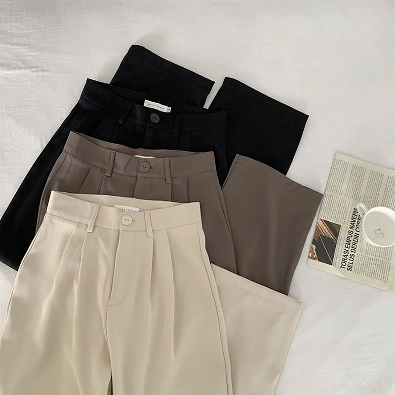 

2022 Pants Women Korean Style Casual High Waist Korean Fashion Office Ladies Elegant Black Straight Suit Pants Trousers