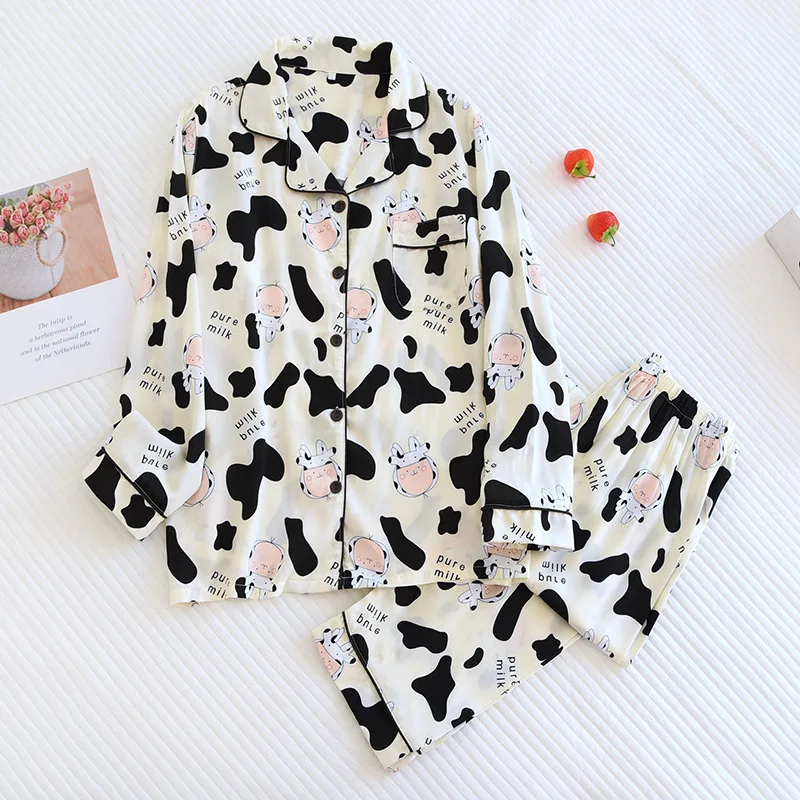 New Ladies Pajamas Set 100% Viscose Soft Thin Pajamas Set For Women Sleepwear Home Wear Spring Summer Pyjamas Loungewear