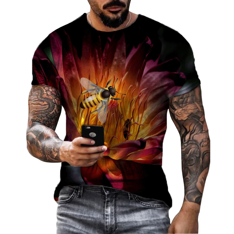 

Мужская футболка с 3D-принтом, Повседневная дышащая футболка с коротким рукавом и круглым вырезом, с Пчелой, лето 2022