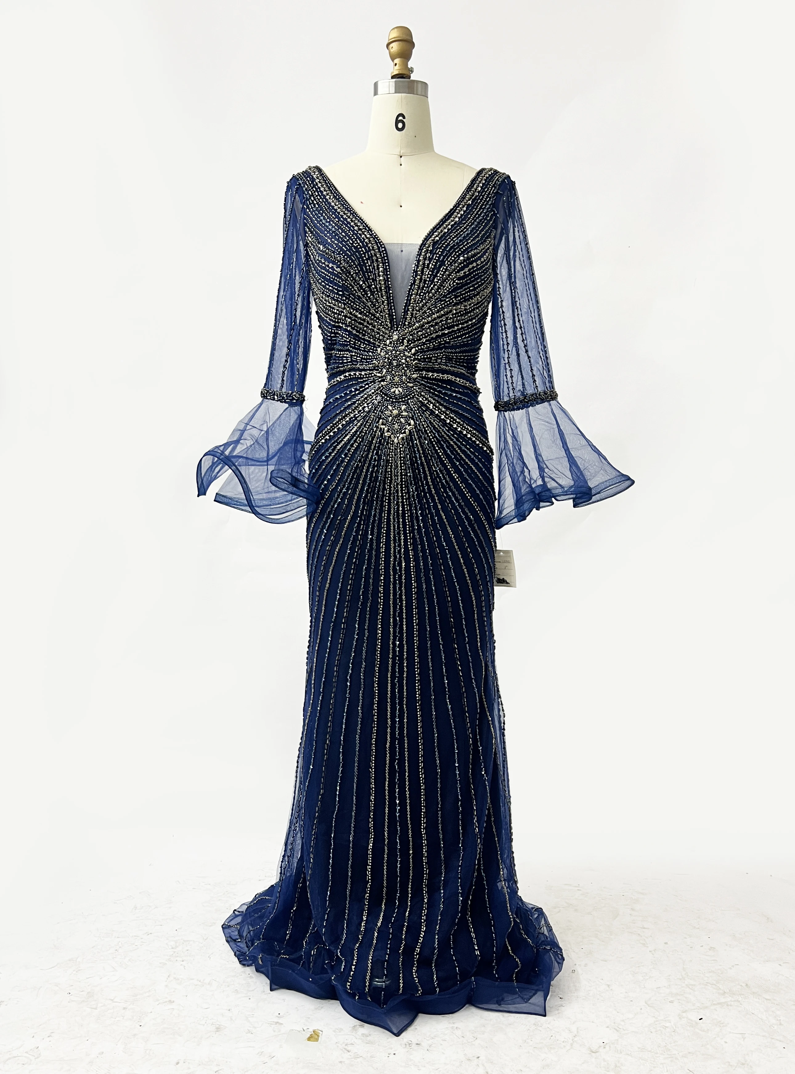 Лучшая цена Дубай Hot Slae Wine Red Темно-синий Русалка с V-образным вырезом и пышными