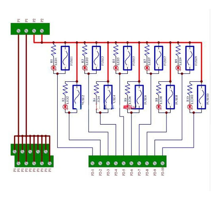Плата модуля предохранителя с 10-позиционным распределением питания для