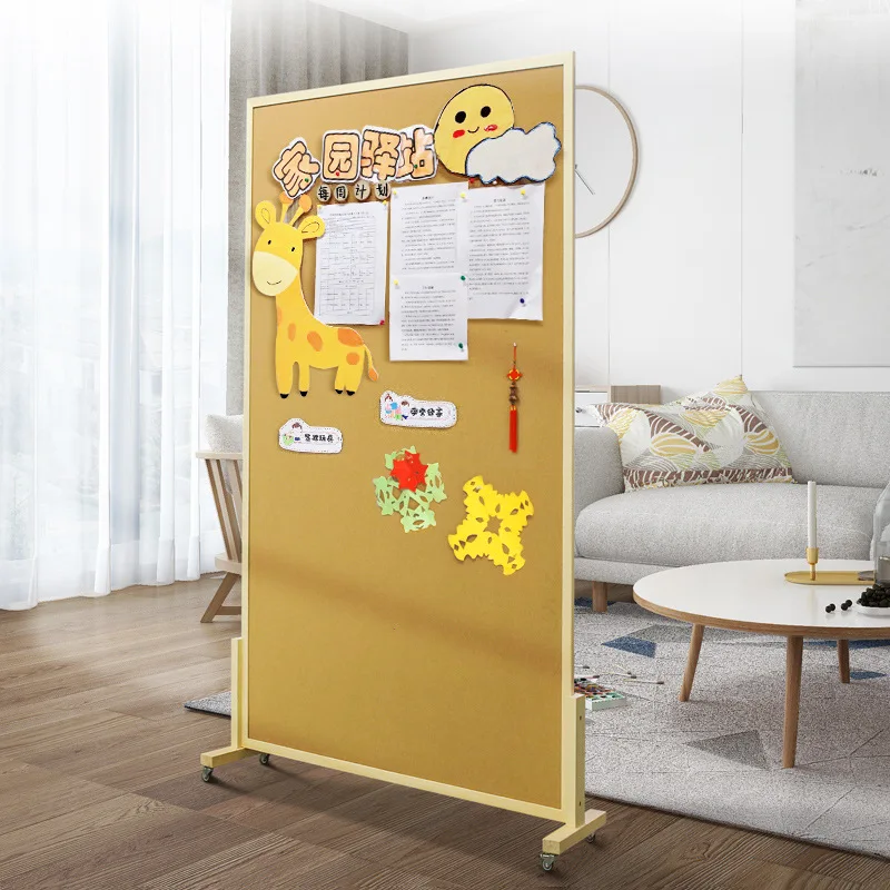 

120*60Cm Movable Double Sides Cork Boards With Wheels Wood Frame Announcement Background Board Household Photo Wall Cork Board