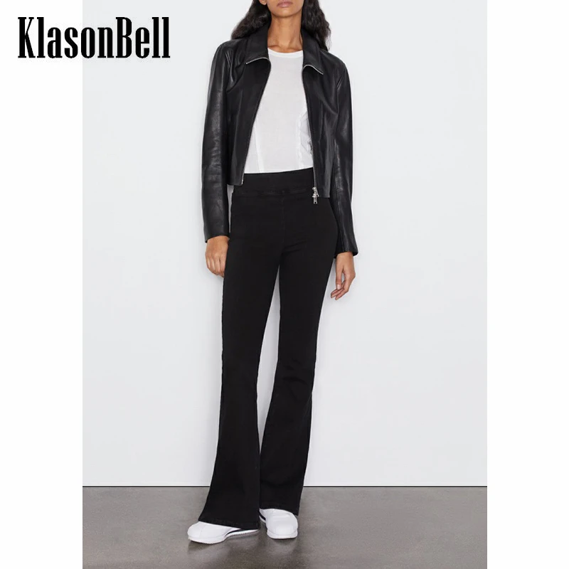 12.6 KlasonBell Fashion Black High Waist Slim Fluffy Keep Warm Flared Jeans Women