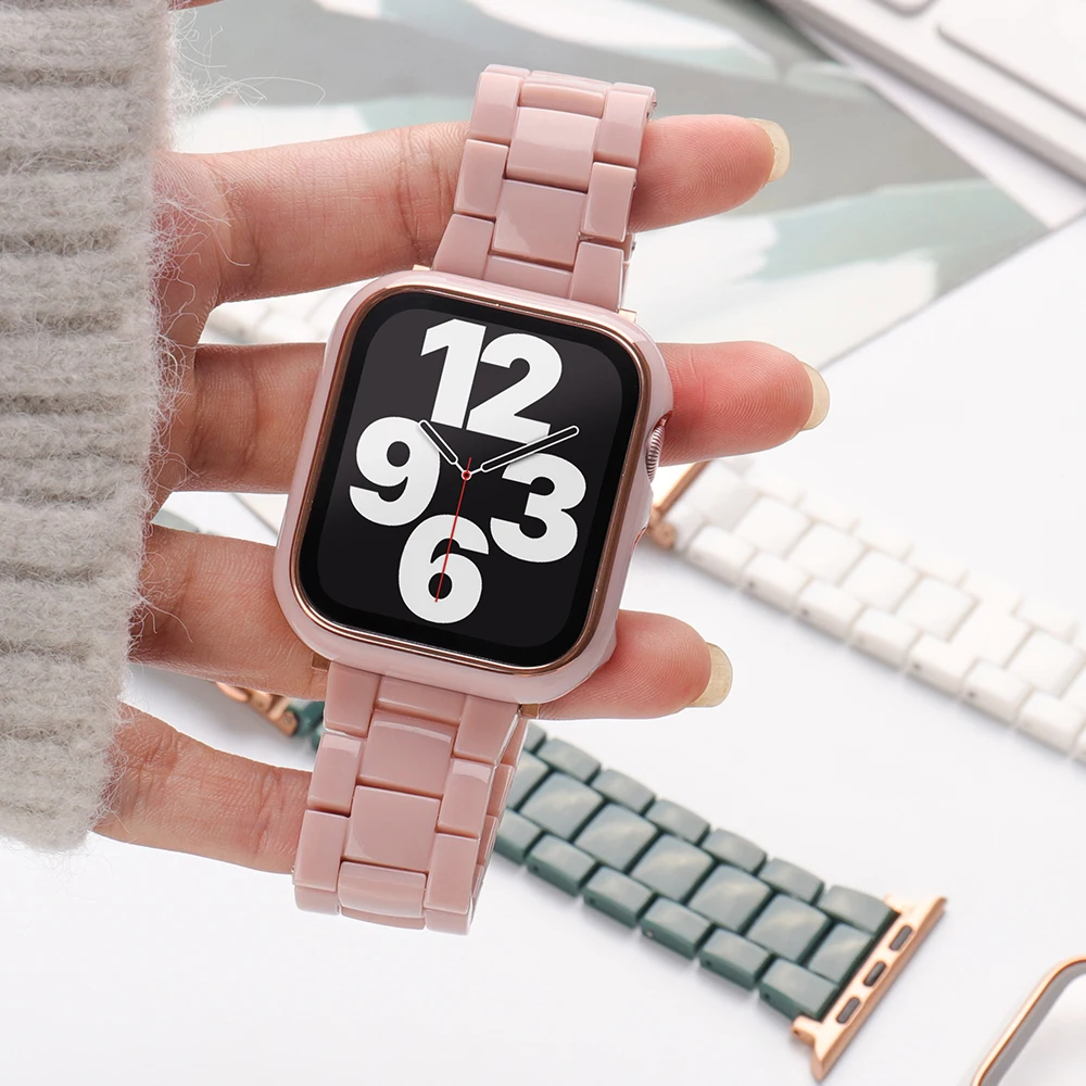 

Candy Color Resin Strap For Apple Watch Band+Protective Shell 44mm 40mm41 42 45 38mm Correa Bracelet Series 876Se543 Accessories