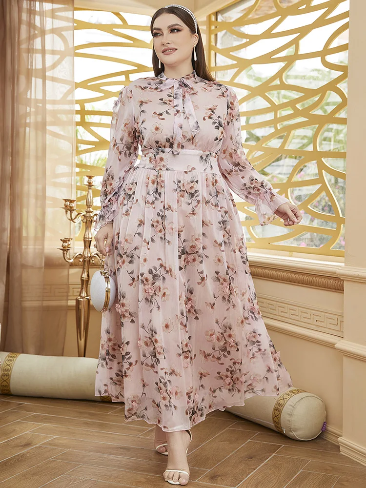 

TOLEEN Women Plus Size Maxi Dresses 2022 Luxury Chic Elegant Long Sleeve Floral Turkish Evening Party Wedding Festival Clothing