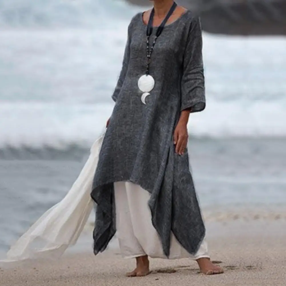 

Breathable Stylish Casual Beach Tunic Midi Dress Loose Fitting Midi Dress Skin-touch Female Clothing