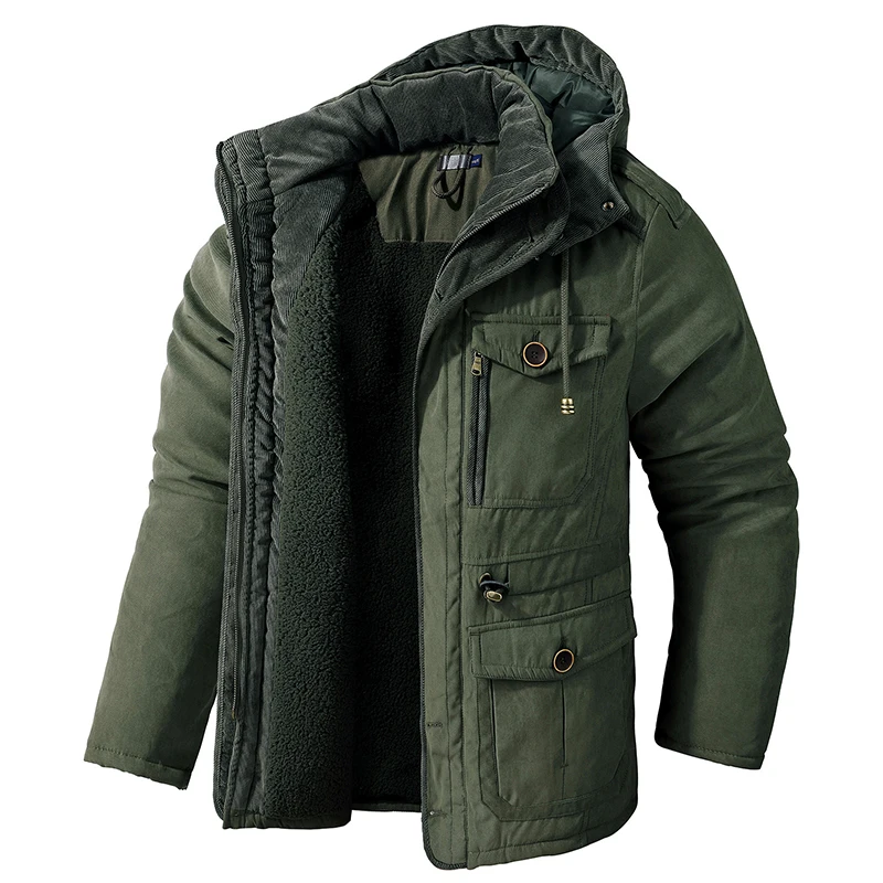 

Men's Thicken Warm Winter Jacket Cashmere Fleece Inner Cotton-Padded Male Windbreaker Hooded Outwear Cotton Parka Snow Coats