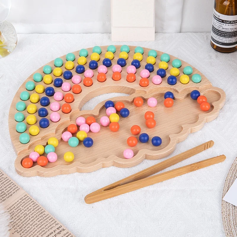 

Rainbow Building Block Bead Game Early Education Hand Eye Coordination Color Sorting Children's Toy