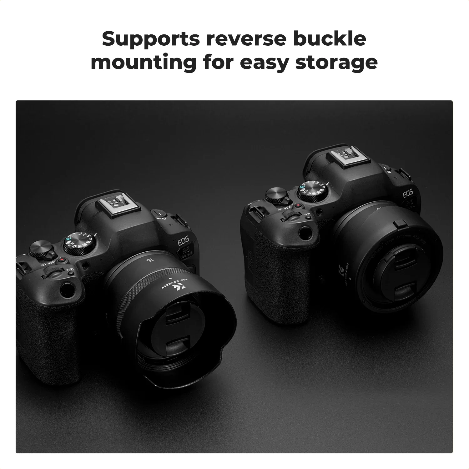 Фото K&F CONCEPT Бленда для объектива Canon реверсивная на защелке сменный солнцезащитный козырек ET74B EW60F EW65C байонетное крепление черный №5