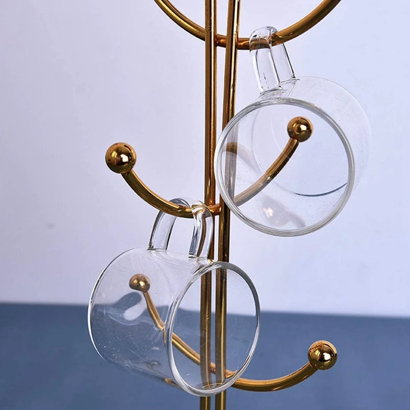 2X Countertop Mug Tree 6 Hook Coffee Cup Dryer Kitchen Tea Cups Holder Stand Gold |