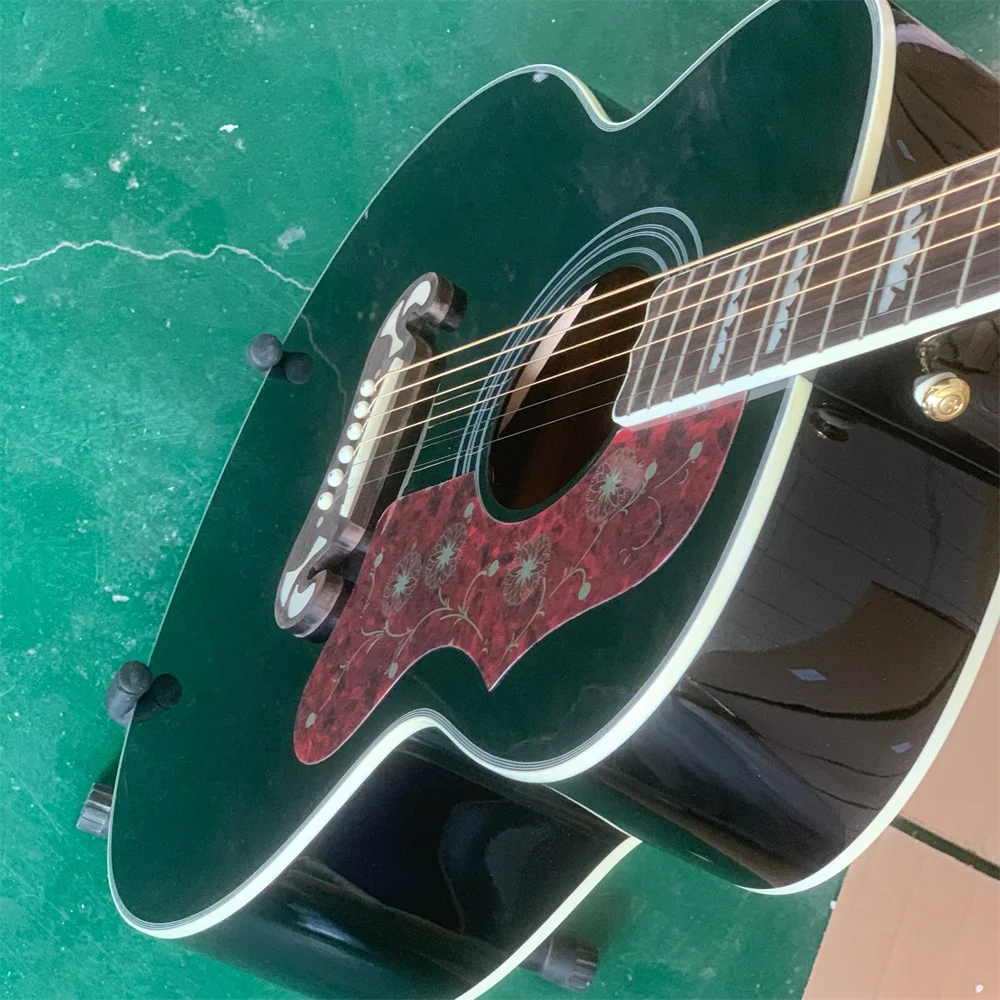 Акустическая электрическая гитара, черные однотонные гитары из ель J200, гитара в наличии