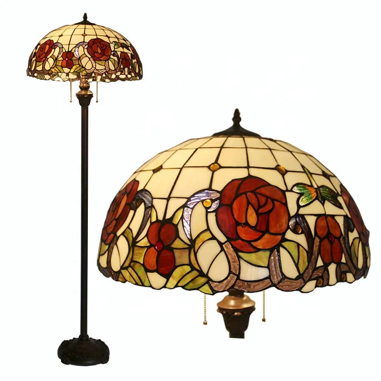

LongHuiJing 20 Inch Tiffany Floor Lamp with Stained Glass Rose Pattern Shade