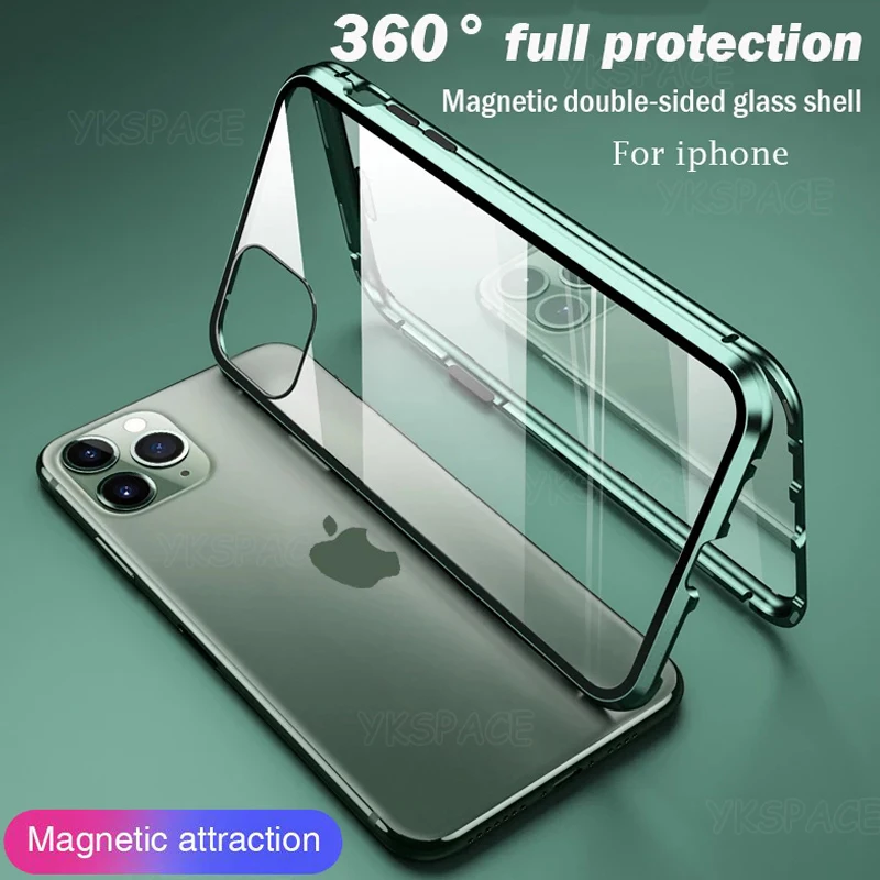 

Double Sided Glass Metal Magnetic Adsorption Case For iPhone 14 13 12 Mini 11 Pro XS Max X XR 7 8 Plus SE 2020 2022 Bumper Cover