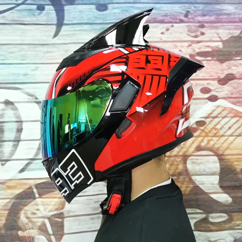 Motorcycle Helmet with Horn Male Motocross Accessories Warmproof  Winter Full Helmet Uncover Anti Fog Double Len Female JK902 enlarge
