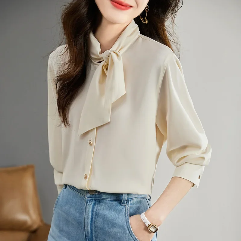Элегантная однотонная женская рубашка с длинным рукавом художественный
