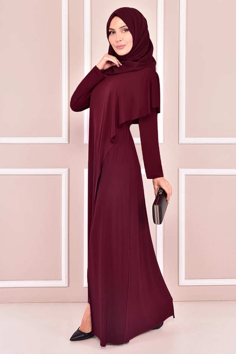 Комбинезон, бордовый, мусульманский, женский наряд с замком, женское платье-Абая, женское платье, магазин в Турции, мусульманское платье-хид...