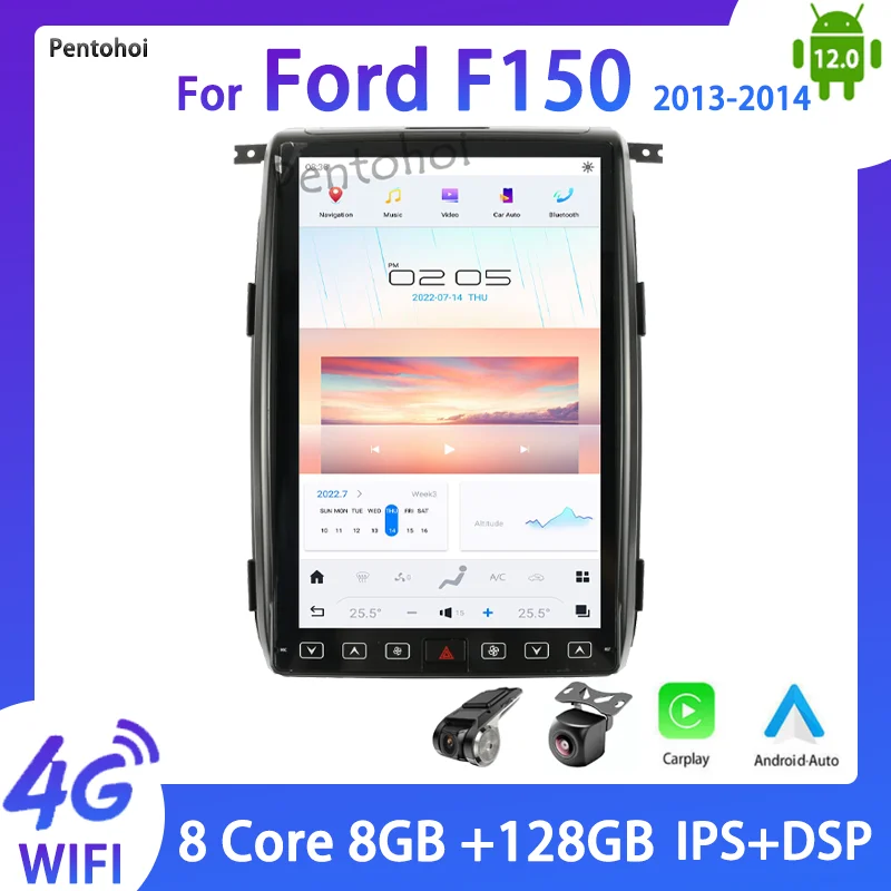 

Pentohoi 14.4" Car Radio For Ford F150 2013-2014 Tesla Style Carplay Navigator Qualcomm Solution Retains Original Features 5G