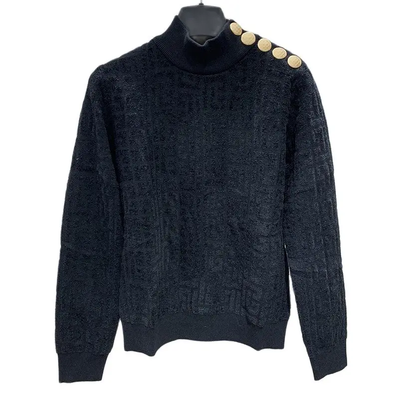 

Женский трикотажный свитер с высоким воротником, подиумный однотонный пуловер с пряжкой на плече, офисная одежда Y2K, 2023