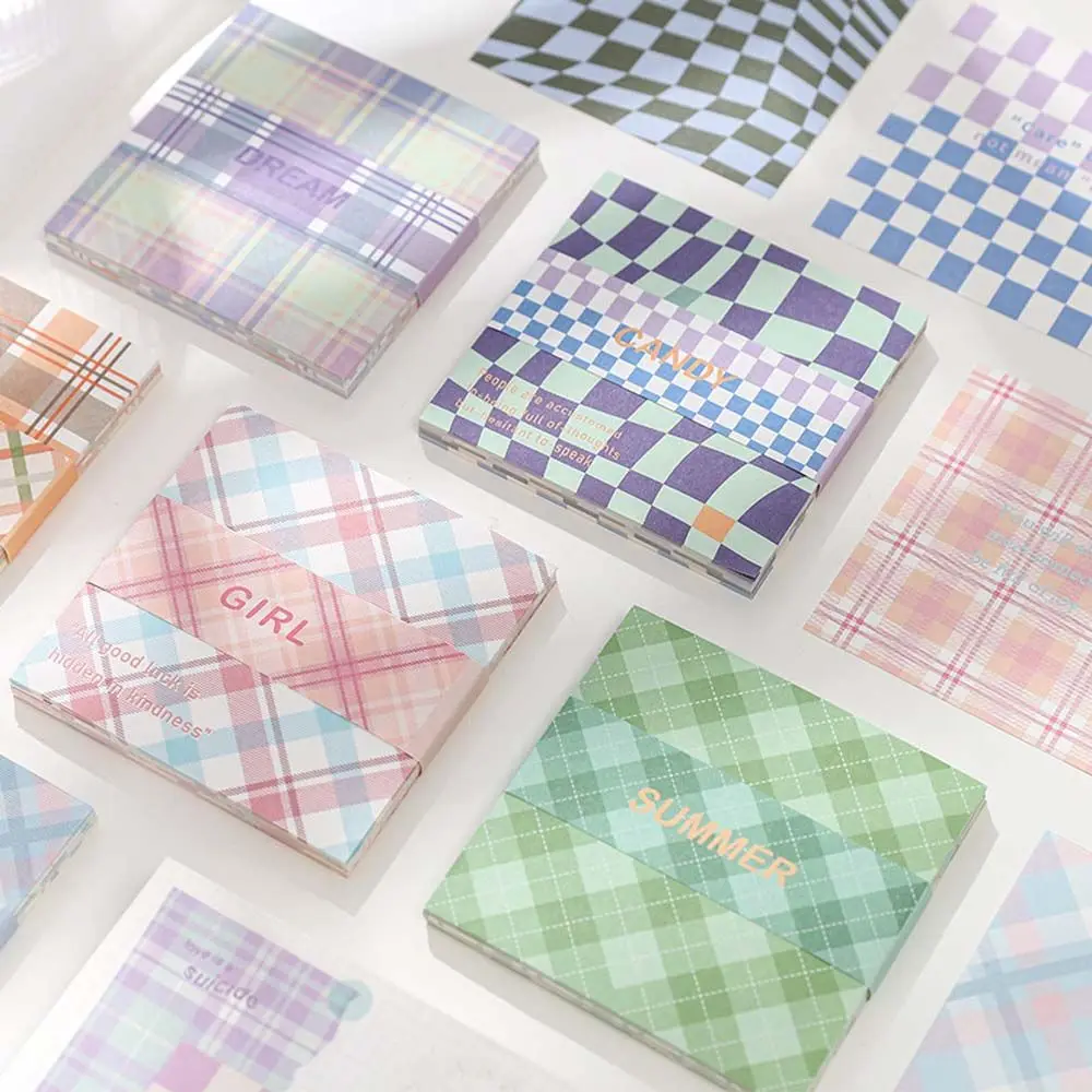 

50 Sheets Plaid Memo Pads Message Note Reminders Collage Card Grid Pattern Memo Pads Planner Checkerboard Paper Writing Pads