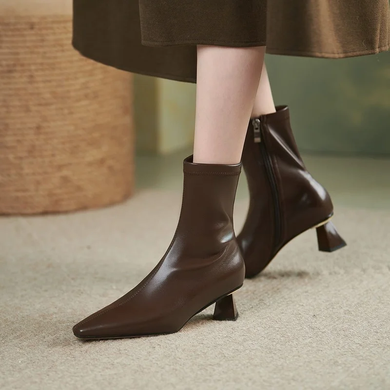 

Fashion Pointed Toe Short Boots Women's Boots Medium Thick Heel Martin Boots Chelsea Office Women's Shoes High Heels 2022 New