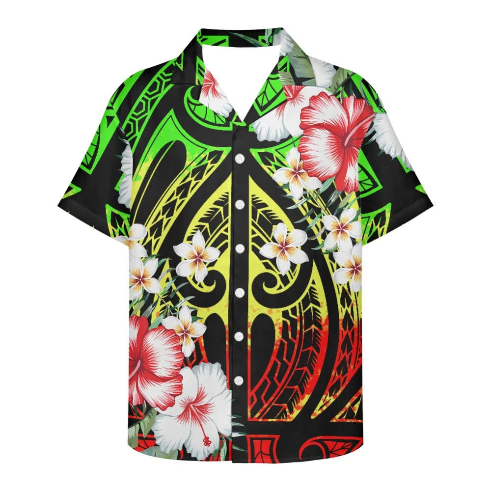 Large short-sleeved shirt, Viking clothing, Polynesian vintage Pritasi, print, island tribal top, summer novelty