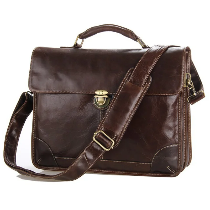 

Men's Leather Briefcase 14 Inch Real Leather Laptop Work Tote Flap Genuine Vintage Cowhide Business Shoulder Bag