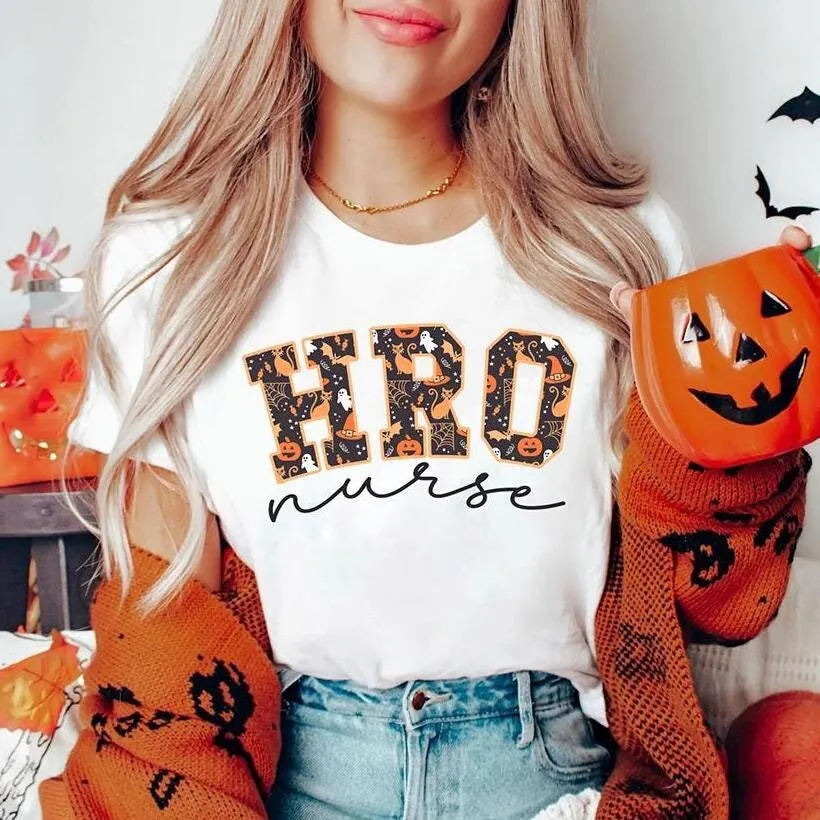 Футболка Hro High Risk Obstetrics для медсестры Obış L D Rn Хэллоуин Прадь и доставка Уход за