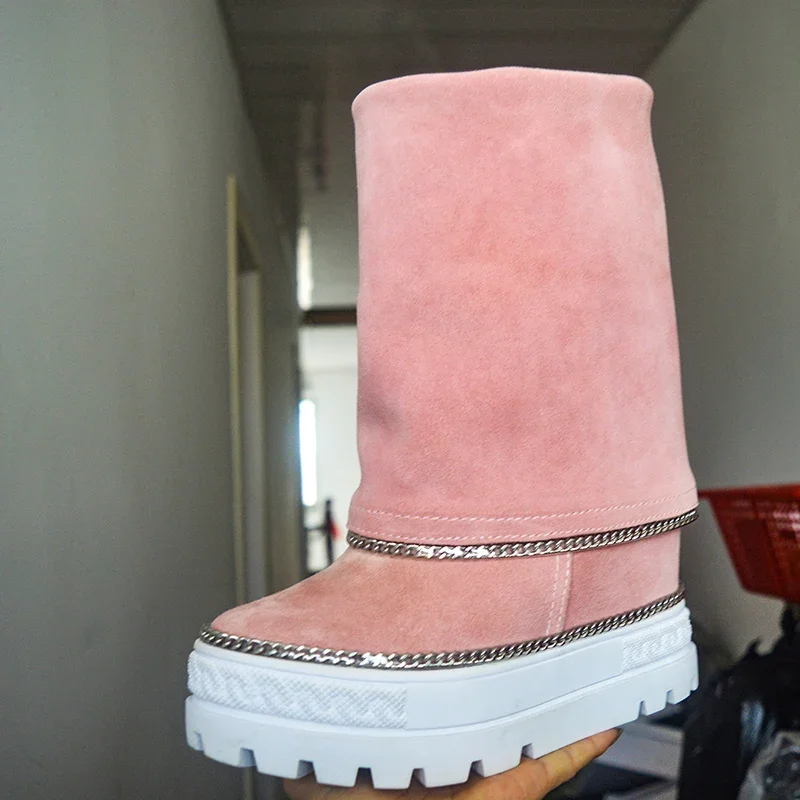 Женские средние сапоги на римской платформе с утолщенной подошвой увеличивающие