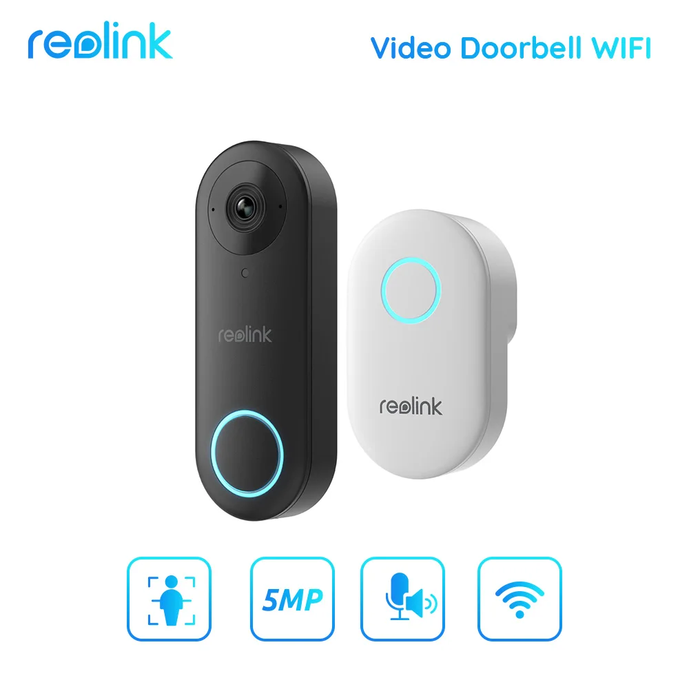 Reolink Video Doorbell WIFI Smart 2K 5MP Person Detection 24/7 record Built Speaker Waterproof 2.4/5GHz WiFi Doorbell with Chime