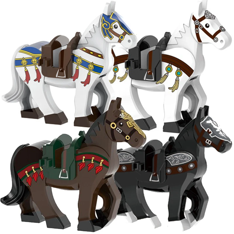 

4pcs/lot Military War Horse Blocks Bricks Middle Ages Knights Horses Of Three Kingdoms Animal Model Building Toys for Kids Gift