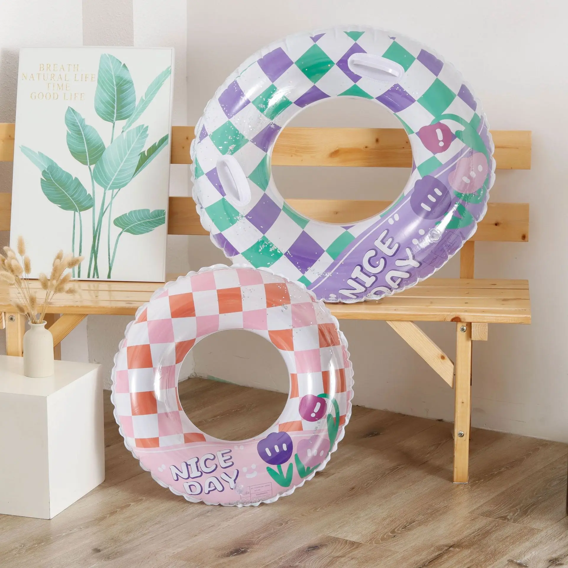 

Новинка, утолщенные плавательные кольца в клетку, поплавки для бассейна для детей и взрослых, Надувные круглые летние пляжные игрушки для б...