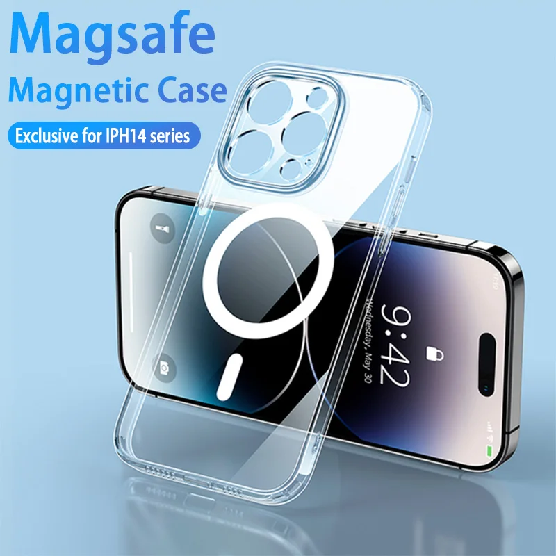 

For iPhone 11 13 12 14 Pro MAX Case Shockproof Transparent Magnetic Cover 13Mini 12mini X XS Max XR Wireless Charging Phone Case