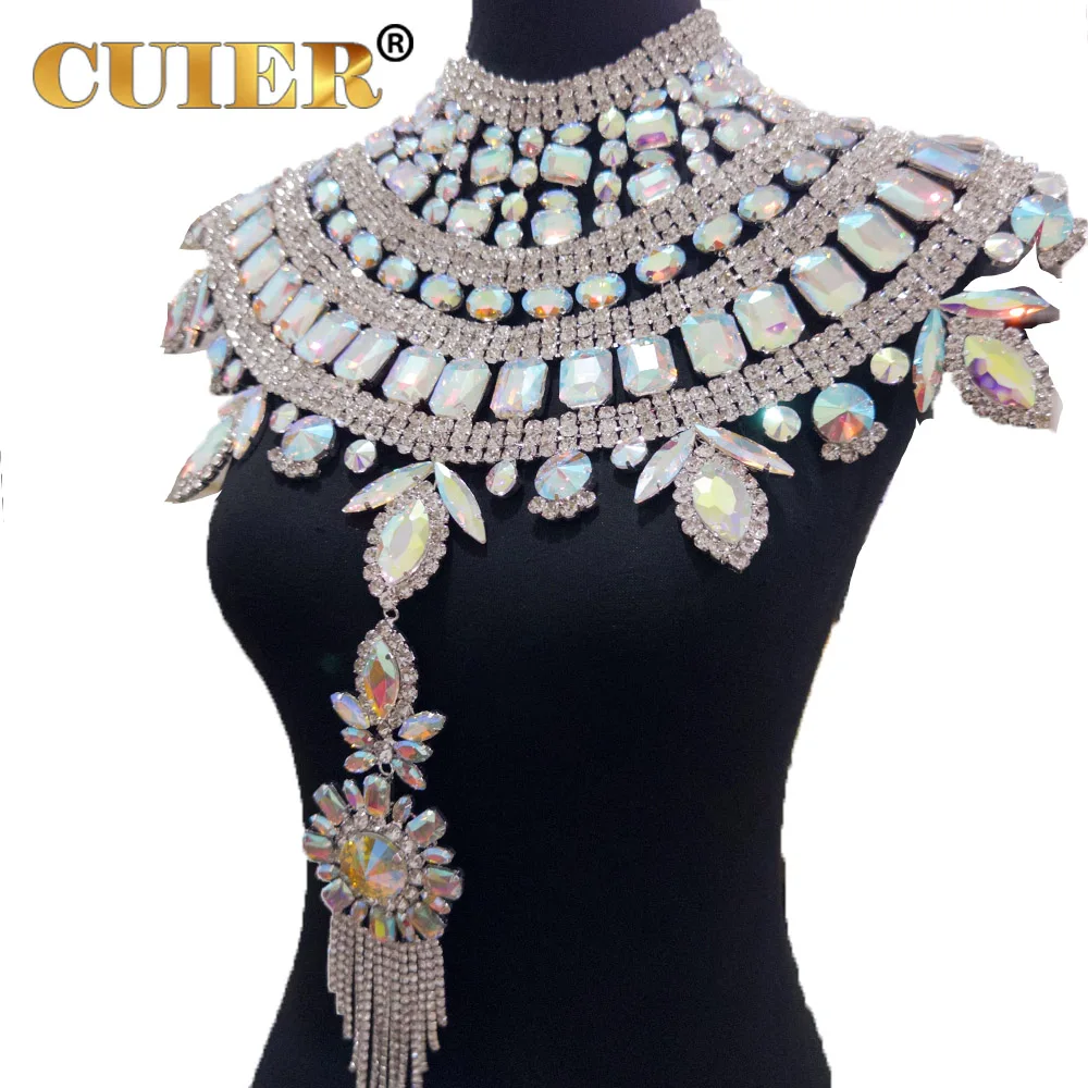 CUIER Super Gorgeous Glass Strass Necklace Crystal SS28 Drag Queen Huge Jewelry for Men Women Tassel Pendant Body Chain Tops images - 6