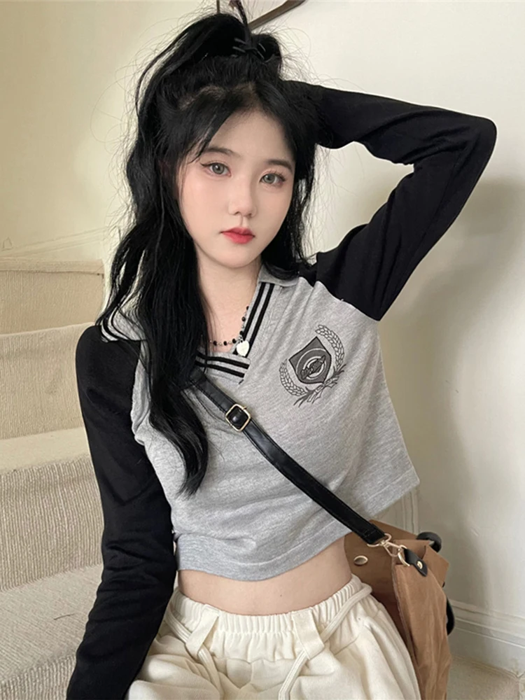 

Футболка женская с длинным рукавом, винтажный топ с буквенным принтом, в японском стиле, в стиле ольччан, одежда в Корейском стиле Харадзюку