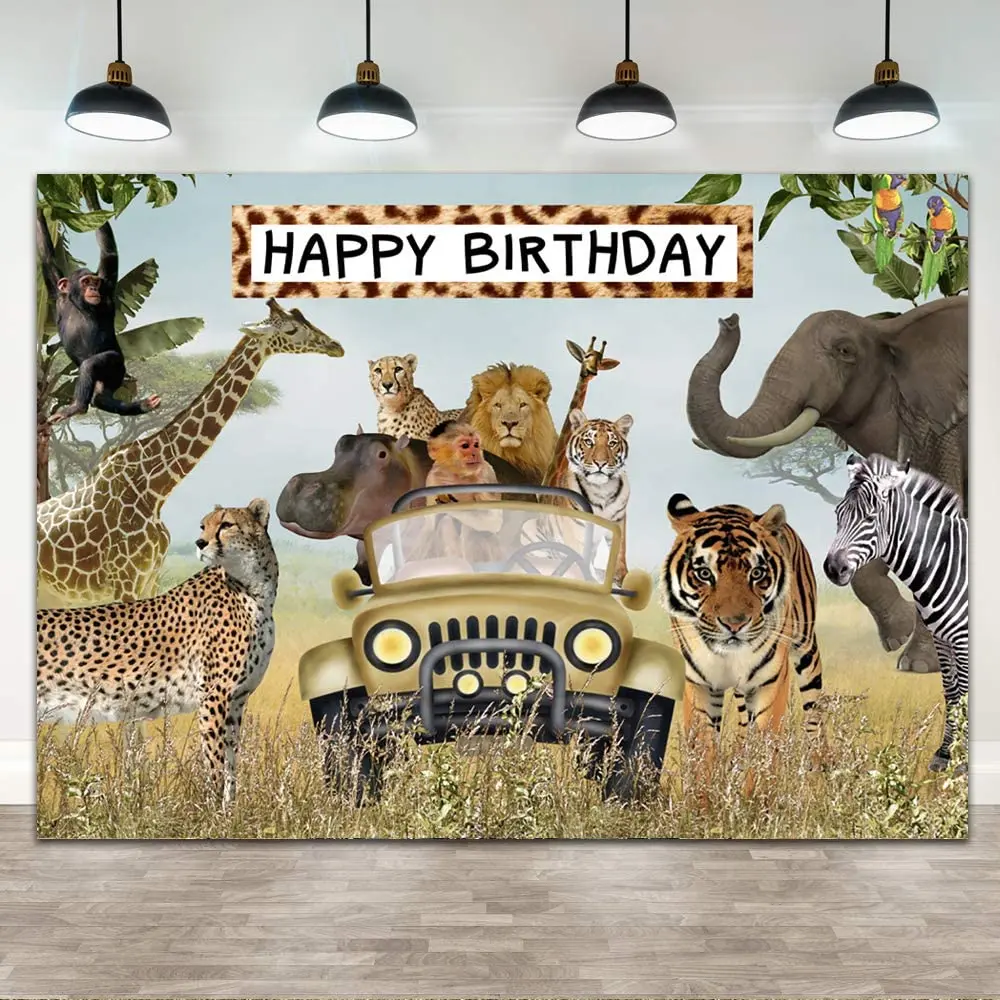 

Photography Backdrop Jungle Africa Animals Safari Zoo Wildlife Background Tropical Forest Children Boys Birthday Party Decor