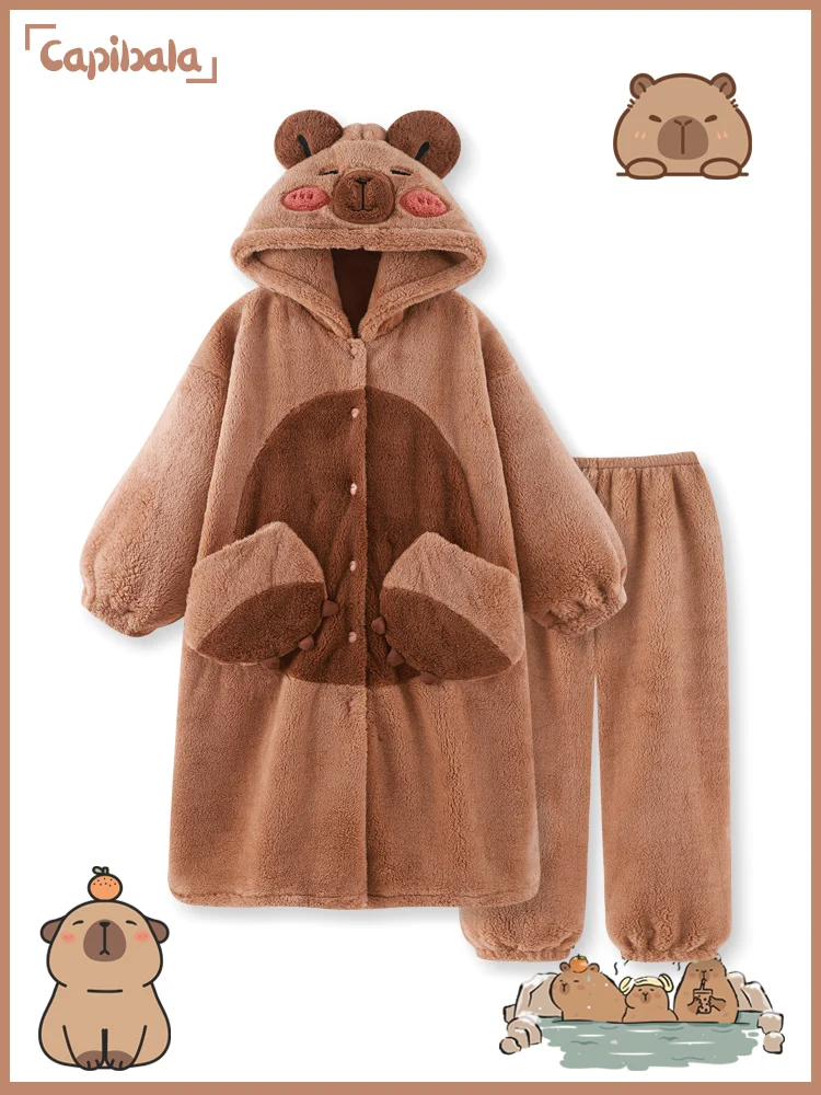 Новая коралловая бархатная одежда для сна милая капибара Loopy Chiikawa длинный халат с