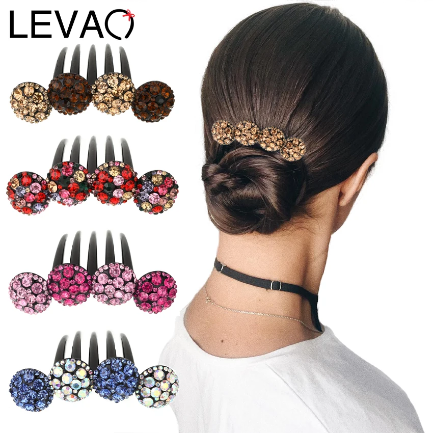 

Элегантные цветные стразы LEVAO, 4 ряда, шпильки для волос, Женская Блестящая пушистая палочка, конский хвост, фиксированная расческа для волос...
