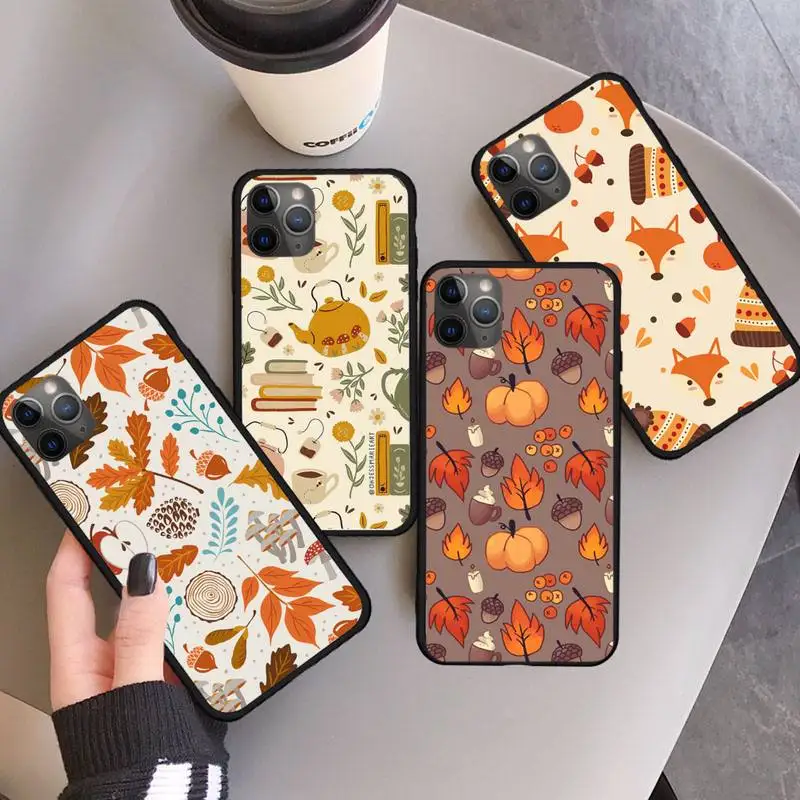 

Happy Autumn Maple leaf Pumpkin Cat fall Phone Case For iphone 11 13 12 14 x xs xr pro max mini plus boys girls cover