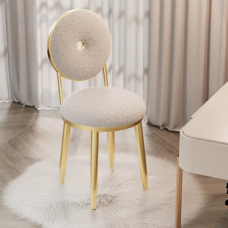 

Bar Chairs Round Stool Back Makeup Stool Simple Lamb Velvet Doughnut Ring Chair Bedroom Girls Dresser Nail Stool