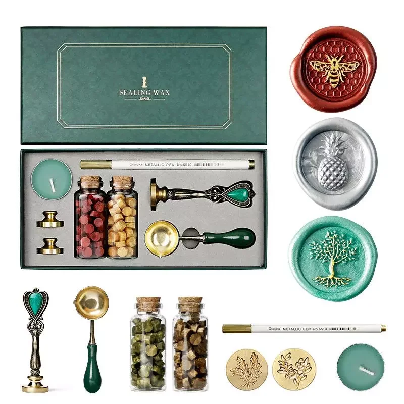 

Wax Seal Stamps Box Kit Wedding Invitation Decorative Sealling wax Sellos Dipping Pot Set Stamping Plates Melt Craft Supplies