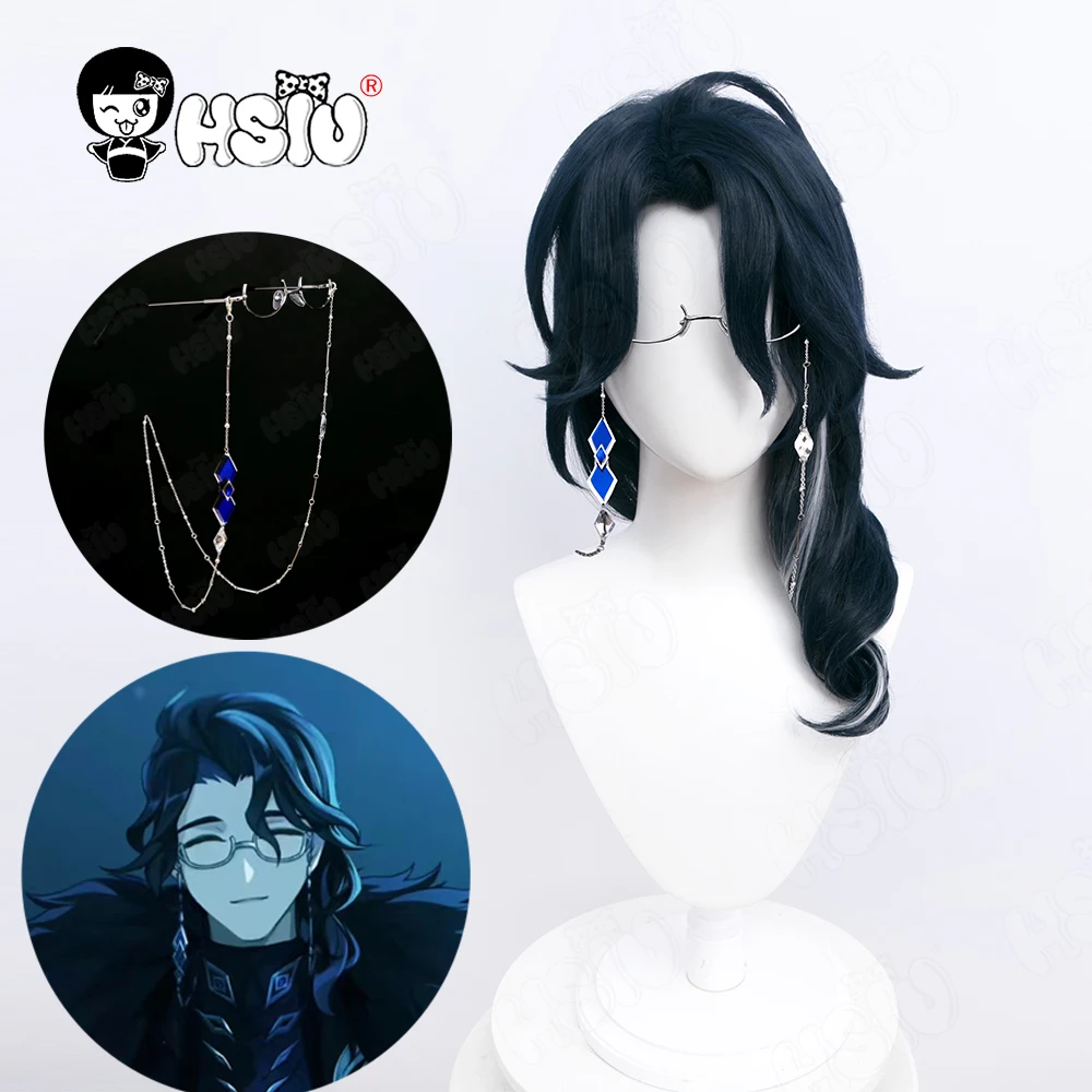 Pantalone Cosplay Wig Fiber synthetic wig Game Genshin Impact 「HSIU 」 Black blue mixed silvery white long hair Pantalone Glasses