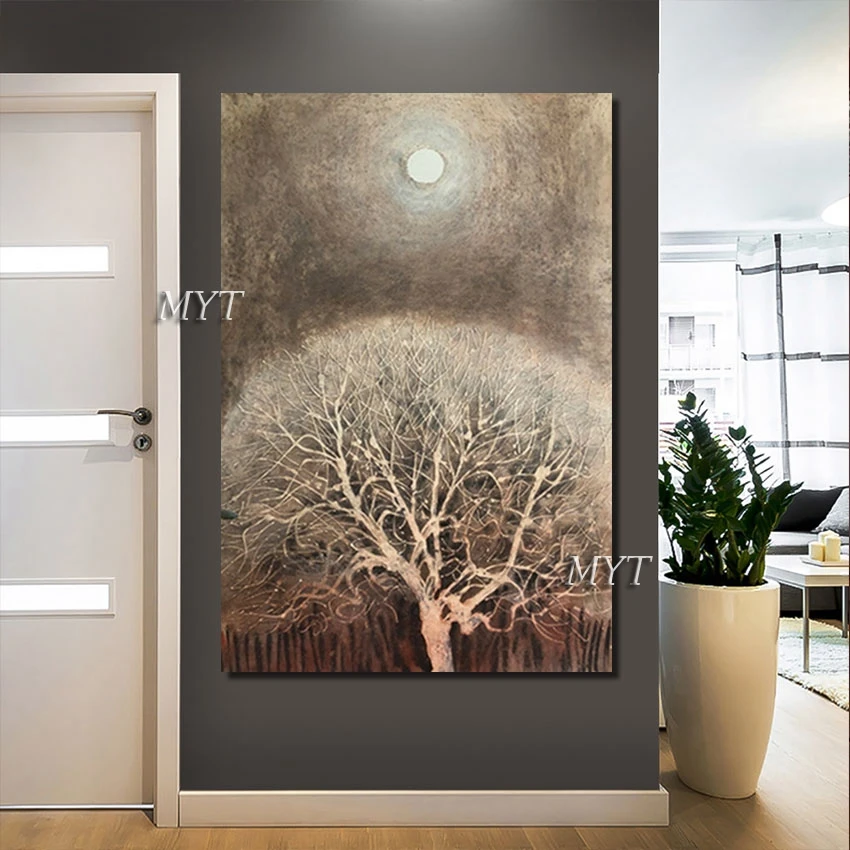 

New Arrival Moon And Tree Abstract Handmade Texture Artwork Painting Canvas Modern Bedroom Decoration Wall Picture Art Unframed