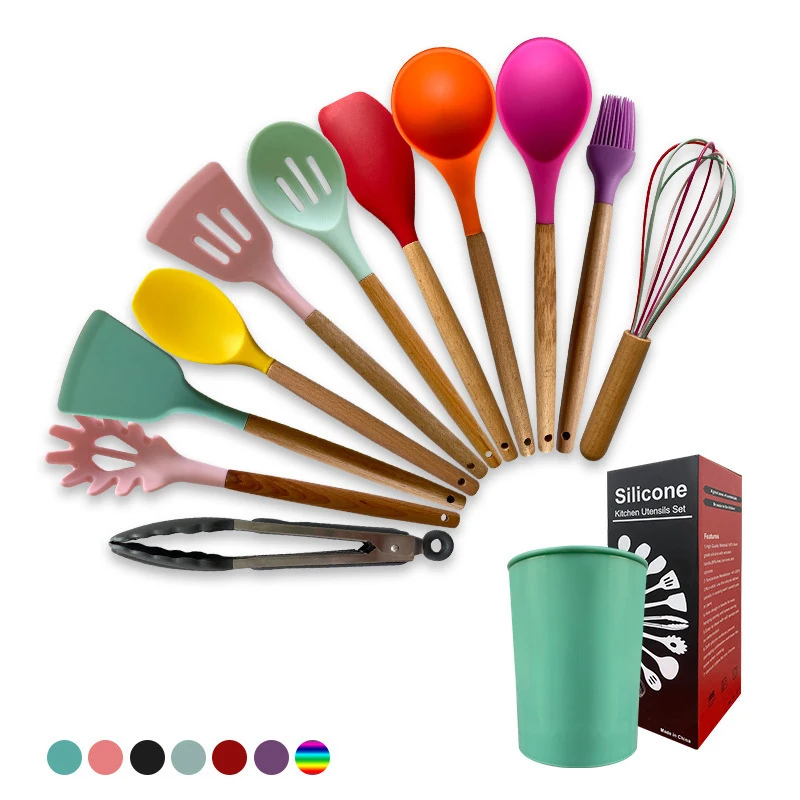 

13pcs Silicone Kitchenware Utensils Cooking Set Non-stick Cookware Spatula Shovel Egg Beaters Wooden Handle Kitchen Tool