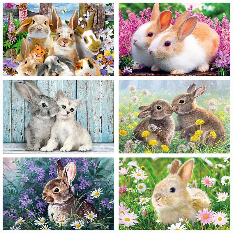 

Полноформатная/круглая Алмазная вышивка кролик животные 5D алмазная живопись вышивка крестиком Стразы мозаика домашний Декор подарок