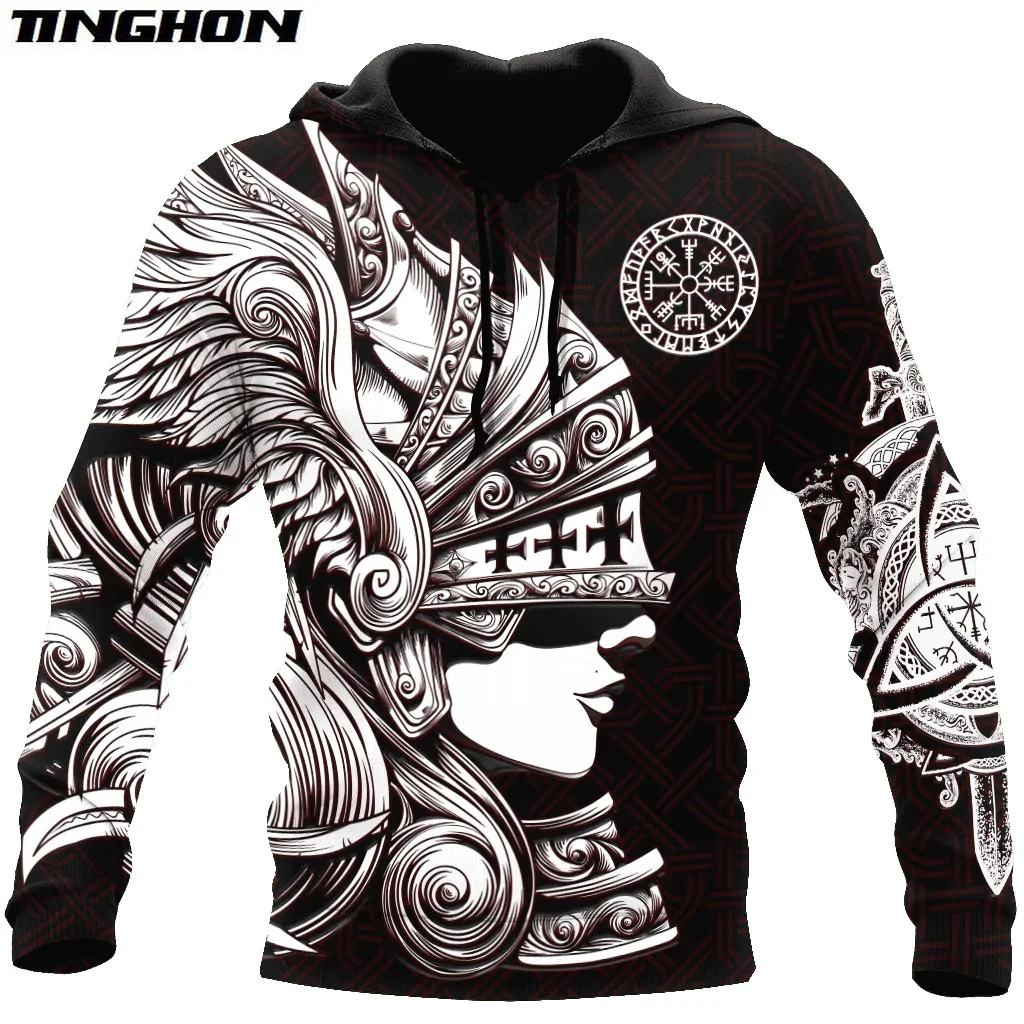 Толстовка мужская с 3D-принтом викингов валькири один меч воина татуировки