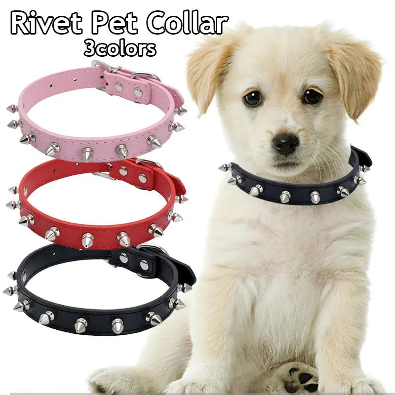 

Adjustable Pet Collar Leather Anti-bite Rivet Cool PU Spiked Studded Collar Dog Collar Necklace Pet Training Teddy Puppy Collar