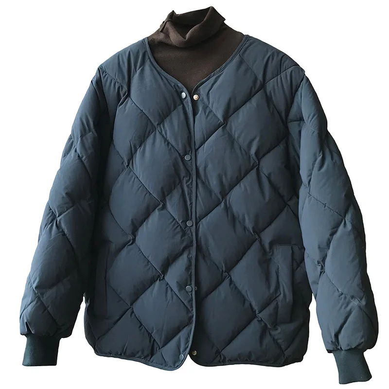 No Collar Ringer Down Jacket Female 2022 Winter New Loose Light Thin Hong Kong Wind Short Section Jacket Bread Clothes Tide