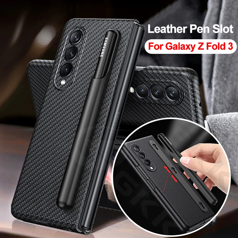 

GKK Original Luxury Leather Hard Case For Samsung Galaxy Z Fold 3 Case Anti-knock Removable Pen Holder Cover For Galaxy Z Fold3