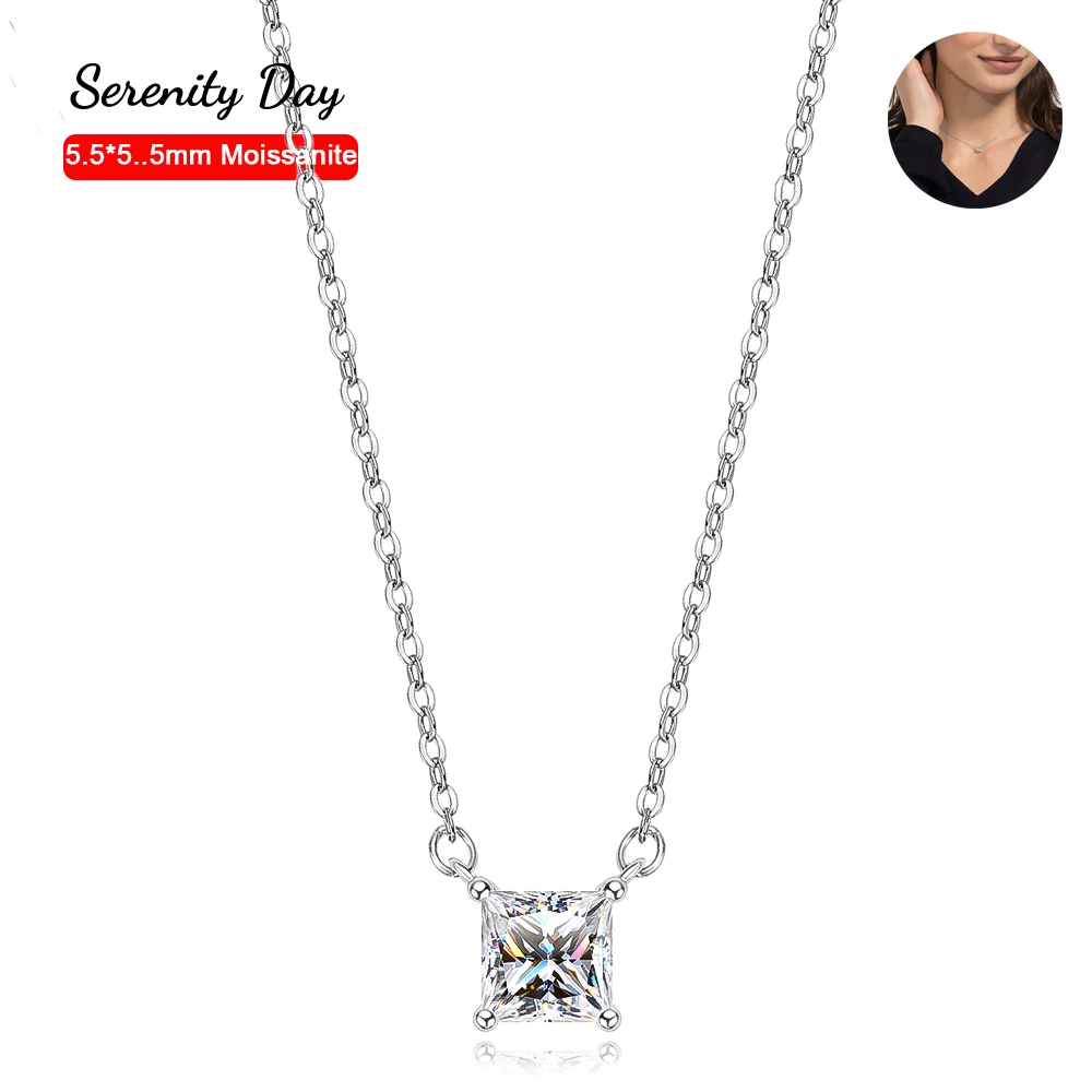 

5.5*5.5mm D Color 1 Carat Princess Cuting Moissanite Square Pendant Necklace For Women 100% S925 Silver Plate Pt950 Fine Jewelry