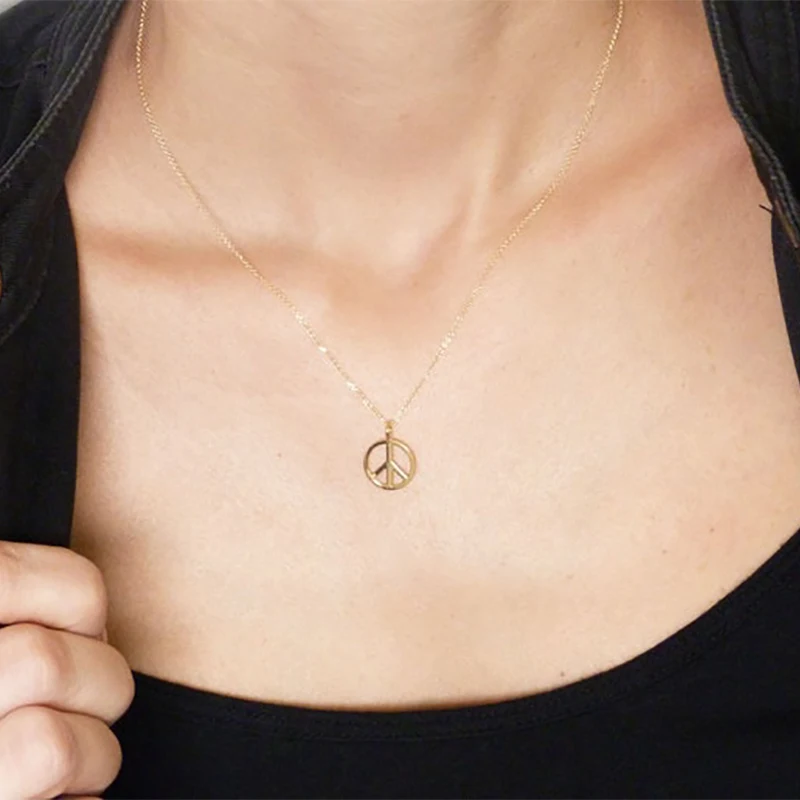 Ожерелье из нержавеющей стали для женщин подвеска с символом мира цепочка-чокер